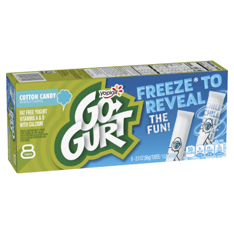 Yoplait Go-GURT 8 Count Cotton Candy Tubes, front of product.