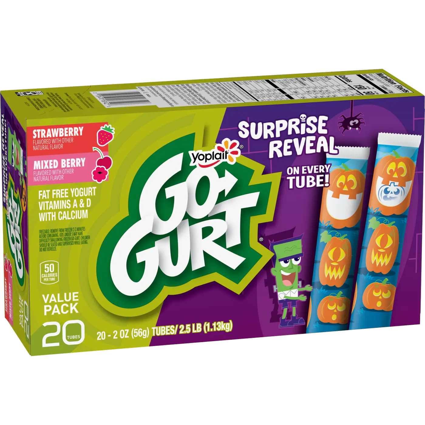 Go-GURT Strawberry and Mixed Berry Kids Fat Free Yogurt Variety Pack, Gluten Free, 2 oz Yogurt Tubes (20 Count), front of package