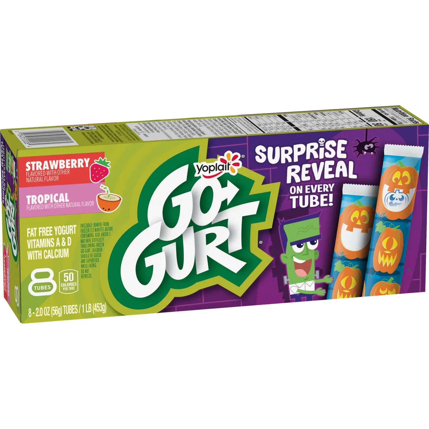 Go-GURT Strawberry and Tropical Kids Fat Free Yogurt Variety Pack, Gluten Free, 2 oz Yogurt Tubes (8 Count), front of package