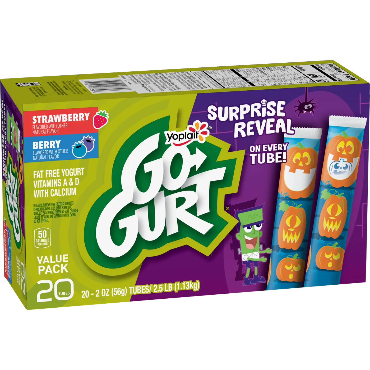 Go-GURT Berry and Strawberry Kids Fat Free Yogurt Variety Pack, Gluten Free, 2 oz Yogurt Tubes (20 Count), front of package