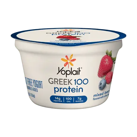 Yoplait Greek 100 Protein Mixed Berry Yogurt, front of product.