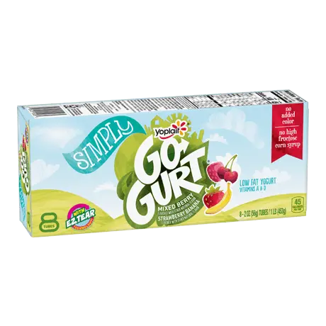 Yoplait Go-GURT 8 Count Simply Mixed Berry & Strawberry Banana Yogurt, front of product.