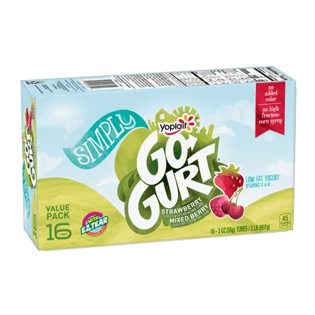 Yoplait Go-GURT 16 Count Simply Strawberry & Mixed Berry Yogurt, front of product.