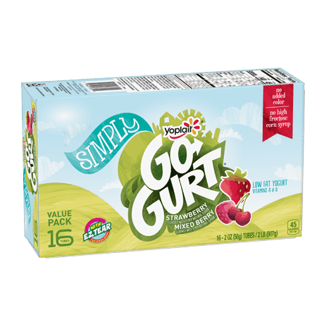 Yoplait Go-GURT 16 Count Simply Strawberry & Mixed Berry Yogurt, front of product.