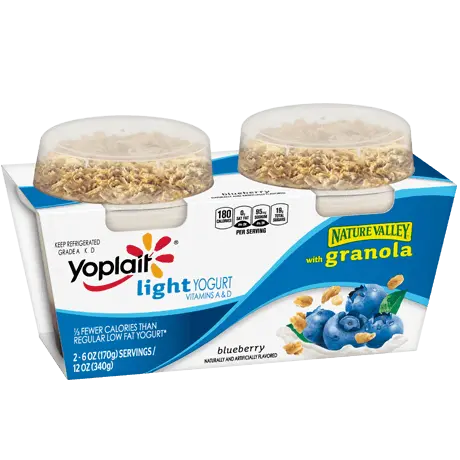 Yoplait Light Granola Packs Blueberry with Granola, front of product.