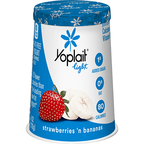 Yoplait Light Single Serve Strawberries 'N Bananas Yogurt, front of product.
