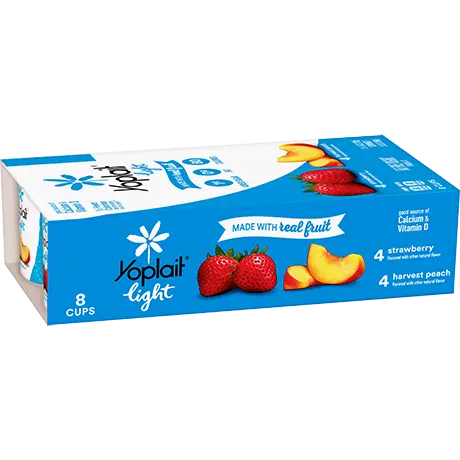 Yoplait Light 8 Count Strawberry & Harvest Peach, front of product.