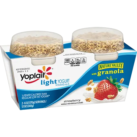 Yoplait Light Granola Packs Strawberry with Granola, front of product.