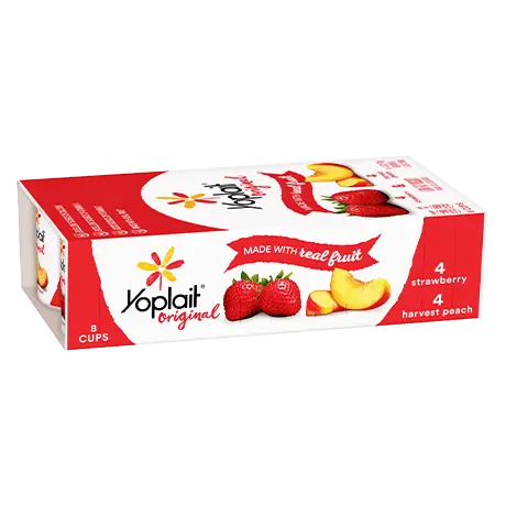 Yoplait Original 8 Count Strawberry & Harvest Peach, front of product.