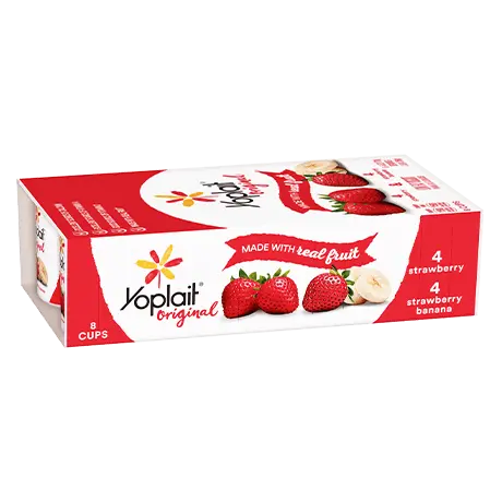 Yoplait Original 8 Count Strawberry & Strawberry Banana, front of product.