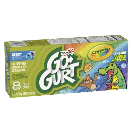 Yoplait Go-GURT 8 count Berry yogurt Tubes, front of product.