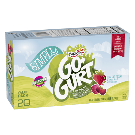 Yoplait Go-GURT 20 Count Simply Strawberry & Mixed Berry Yogurt, front of product.