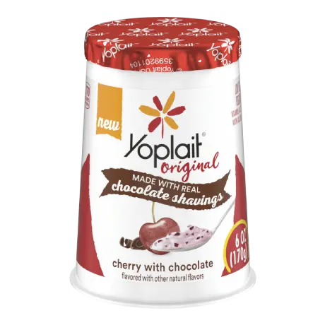 Yoplait Original Cherry with Chocolate Shavings Yogurt, front of product.