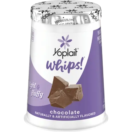 Yoplait whips chocolate, front of package.