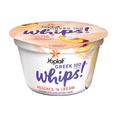 Yoplait Greek 100 Whips Peaches and cream yogurt cup